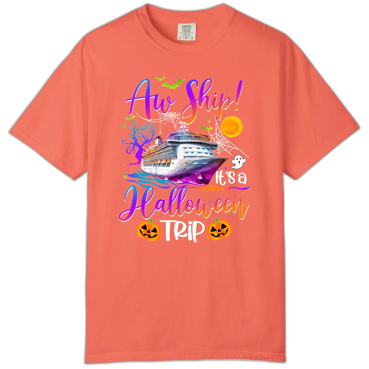 Ahoy Ship It's A Halloween Trip Comfort Color in Bright Salmon