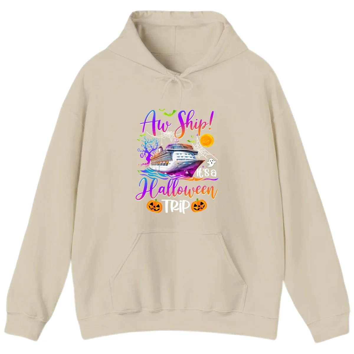 Ahoy Ship It's A Halloween Trip Hoodie in Sand