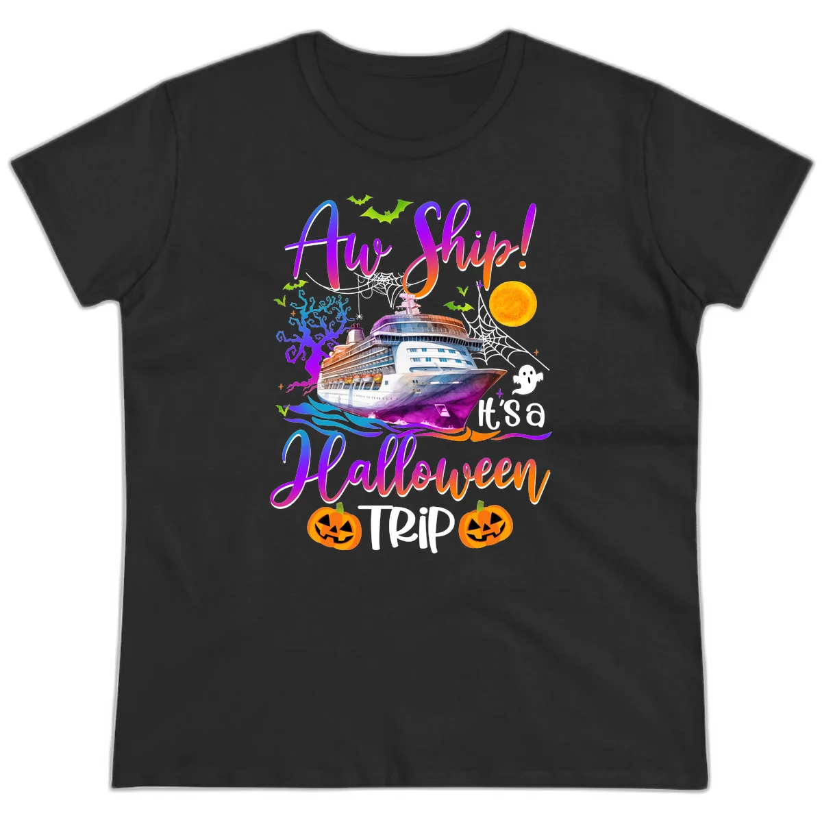 Ahoy Ship It's A Halloween Trip Ladies Tee in Black