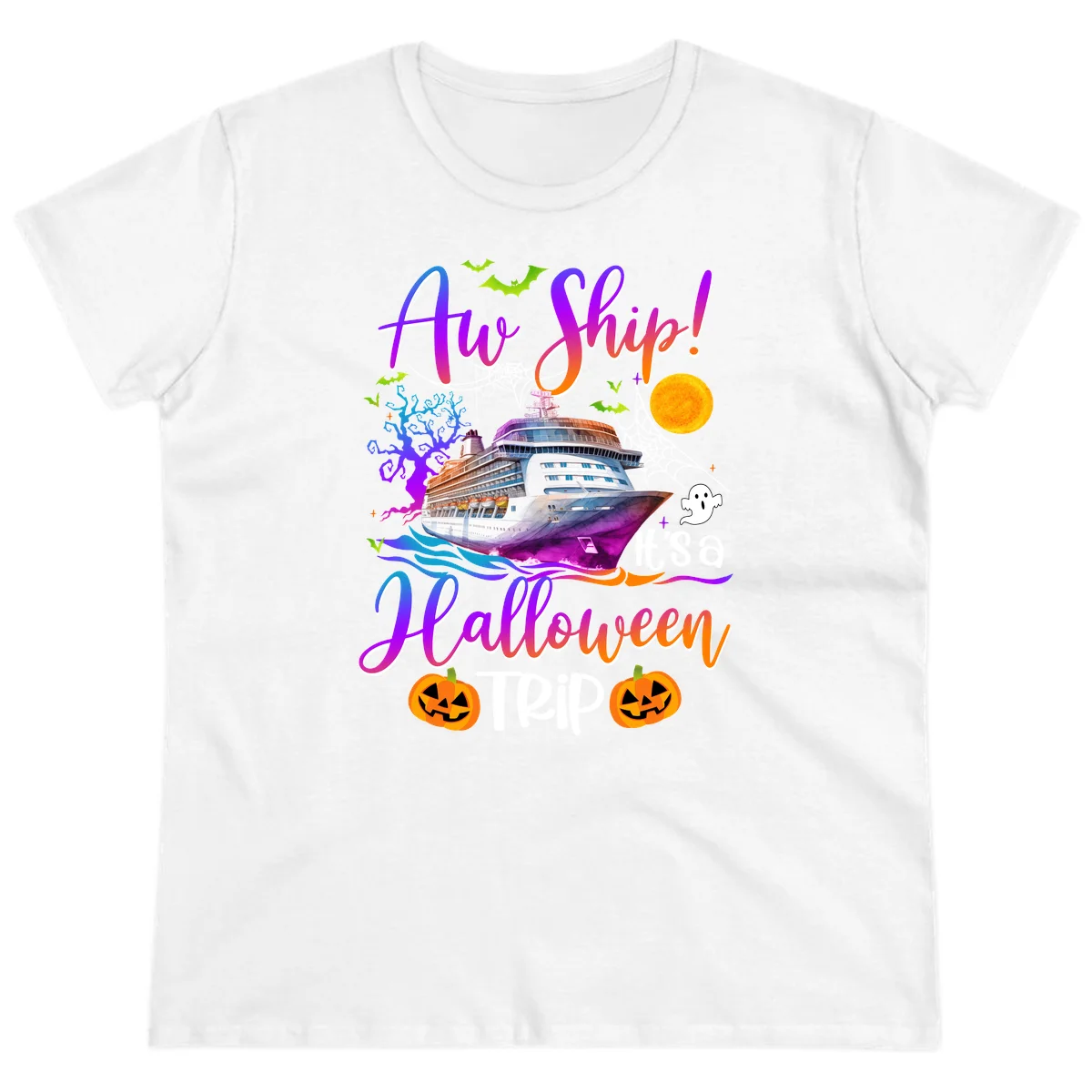 Ahoy Ship It's A Halloween Trip Ladies Tee in White
