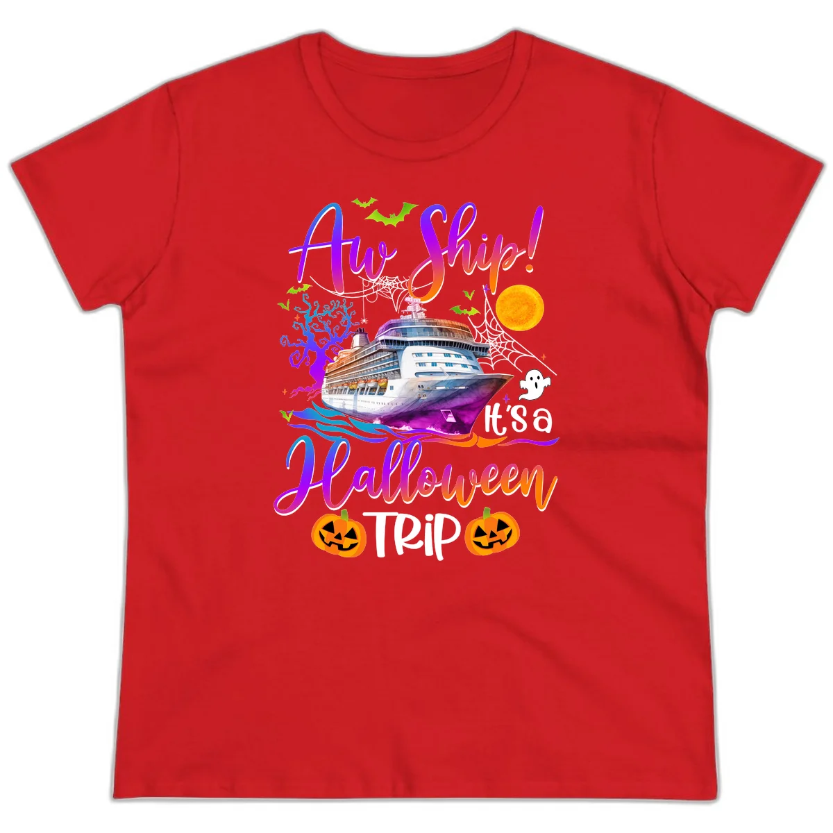 Ahoy Ship It's A Halloween Trip Ladies Tee in Red