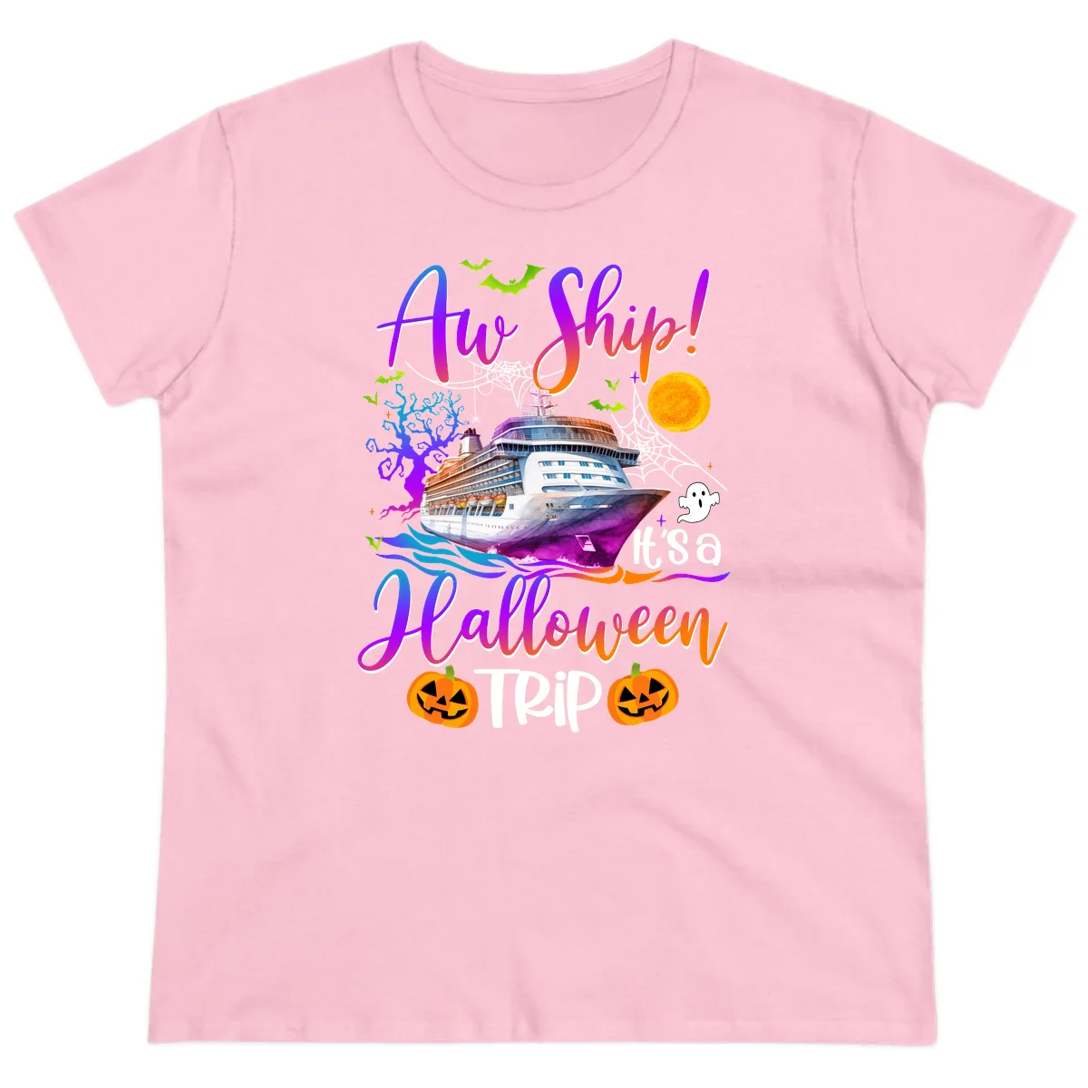 Ahoy Ship It's A Halloween Trip Ladies Tee in Light Pink