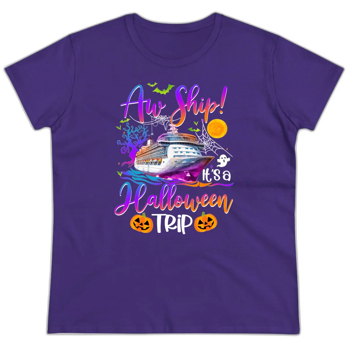 Ahoy Ship It's A Halloween Trip Ladies Tee in Purple