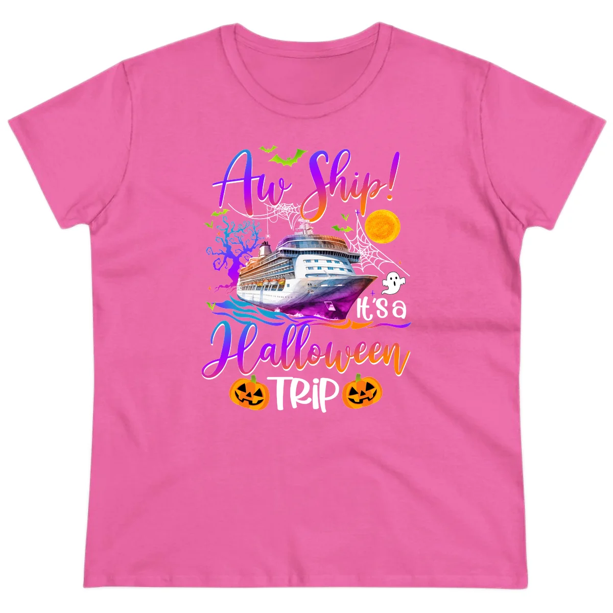 Ahoy Ship It's A Halloween Trip Ladies Tee in Azalea