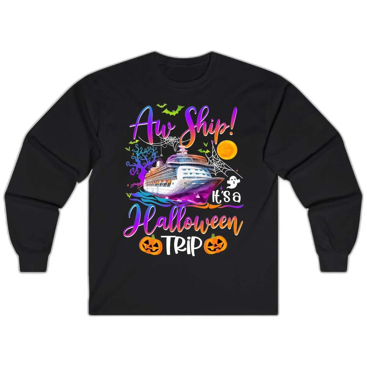 Ahoy Ship It's A Halloween Trip Long Sleeve in Black