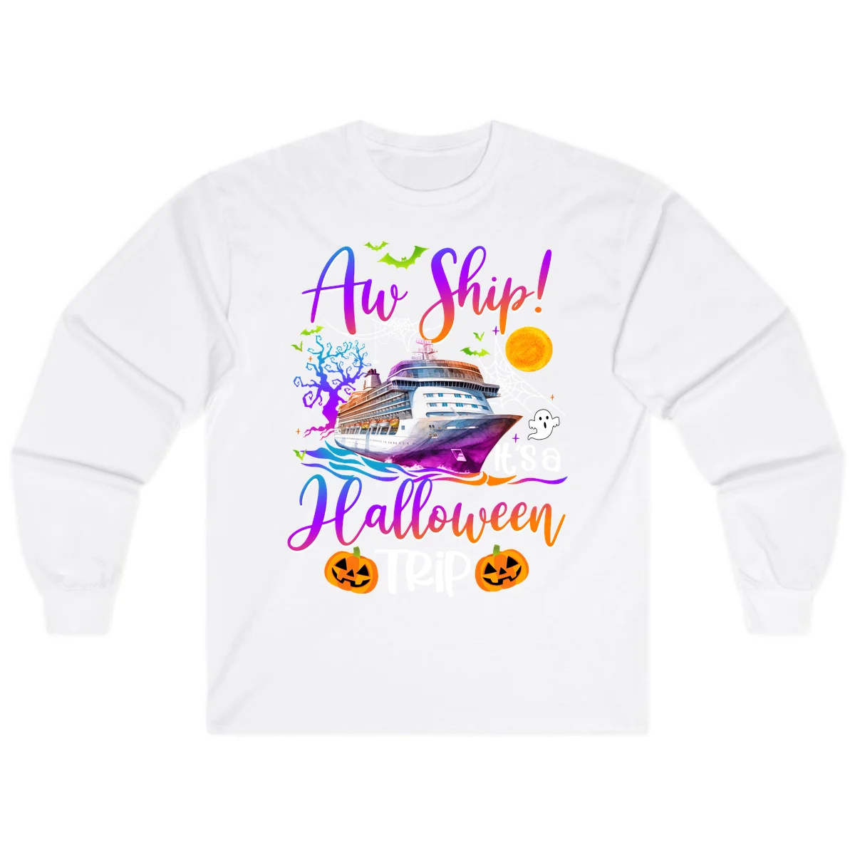 Ahoy Ship It's A Halloween Trip Long Sleeve in White