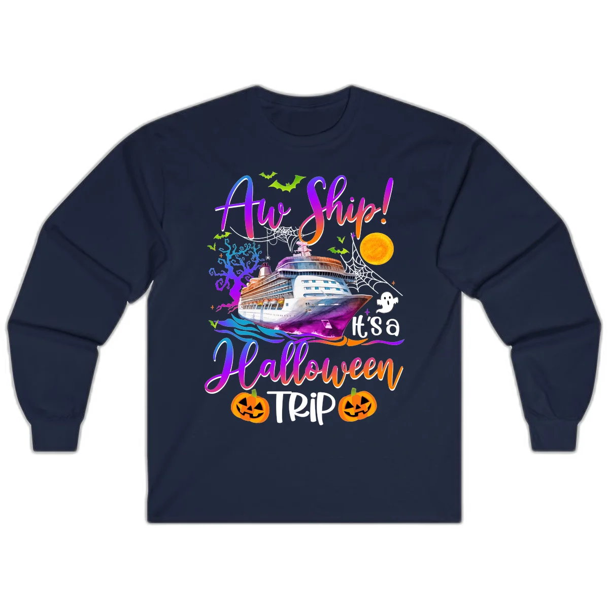 Ahoy Ship It's A Halloween Trip Long Sleeve in Navy