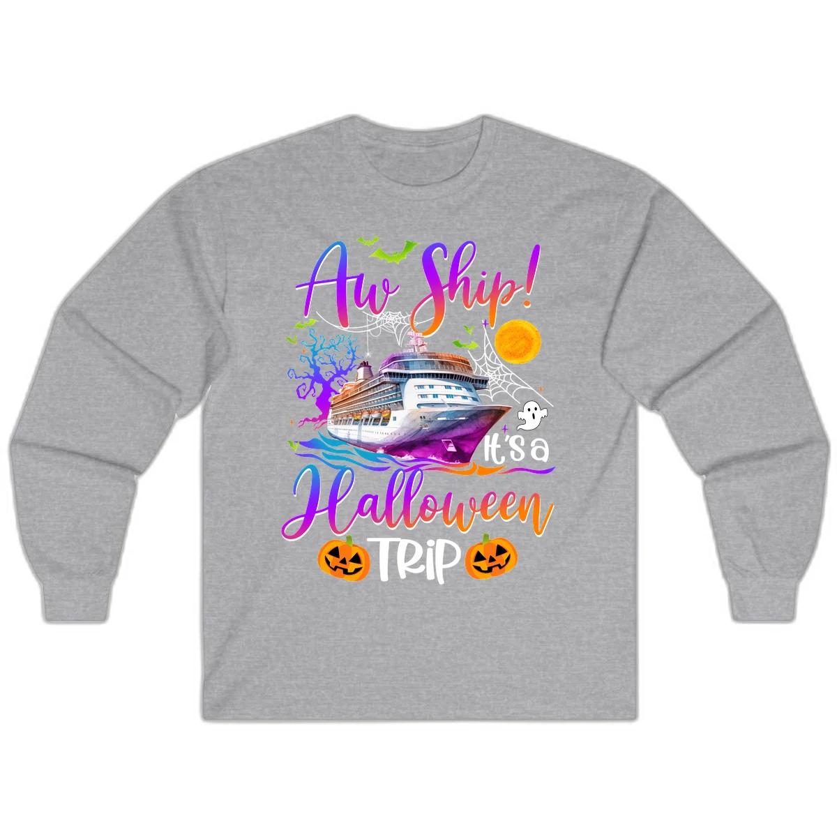 Ahoy Ship It's A Halloween Trip Long Sleeve in Sport Grey