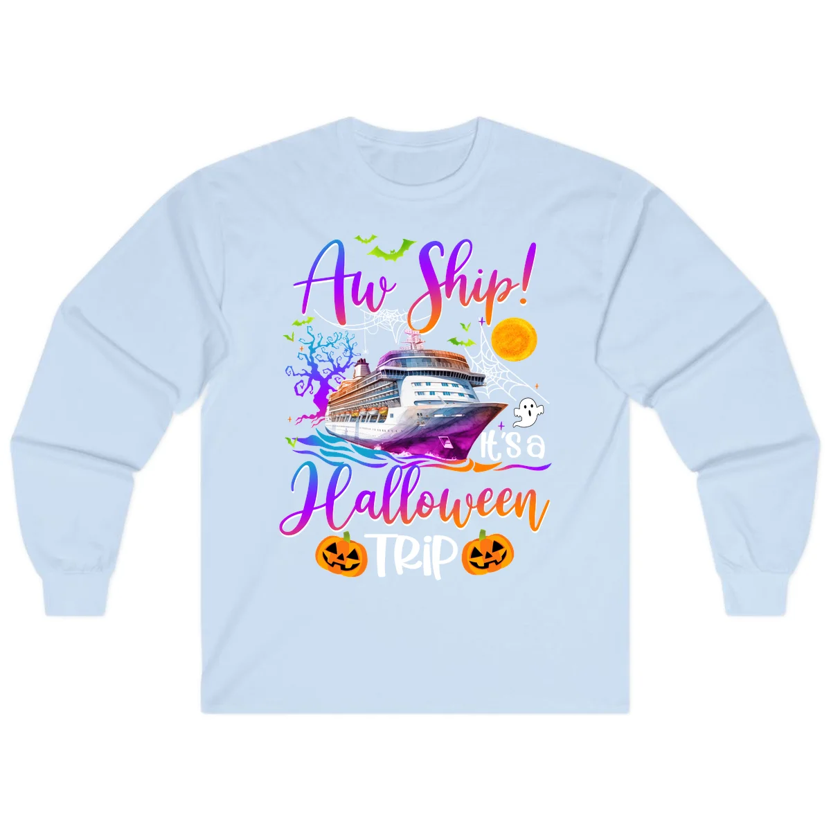 Ahoy Ship It's A Halloween Trip Long Sleeve in Light Blue