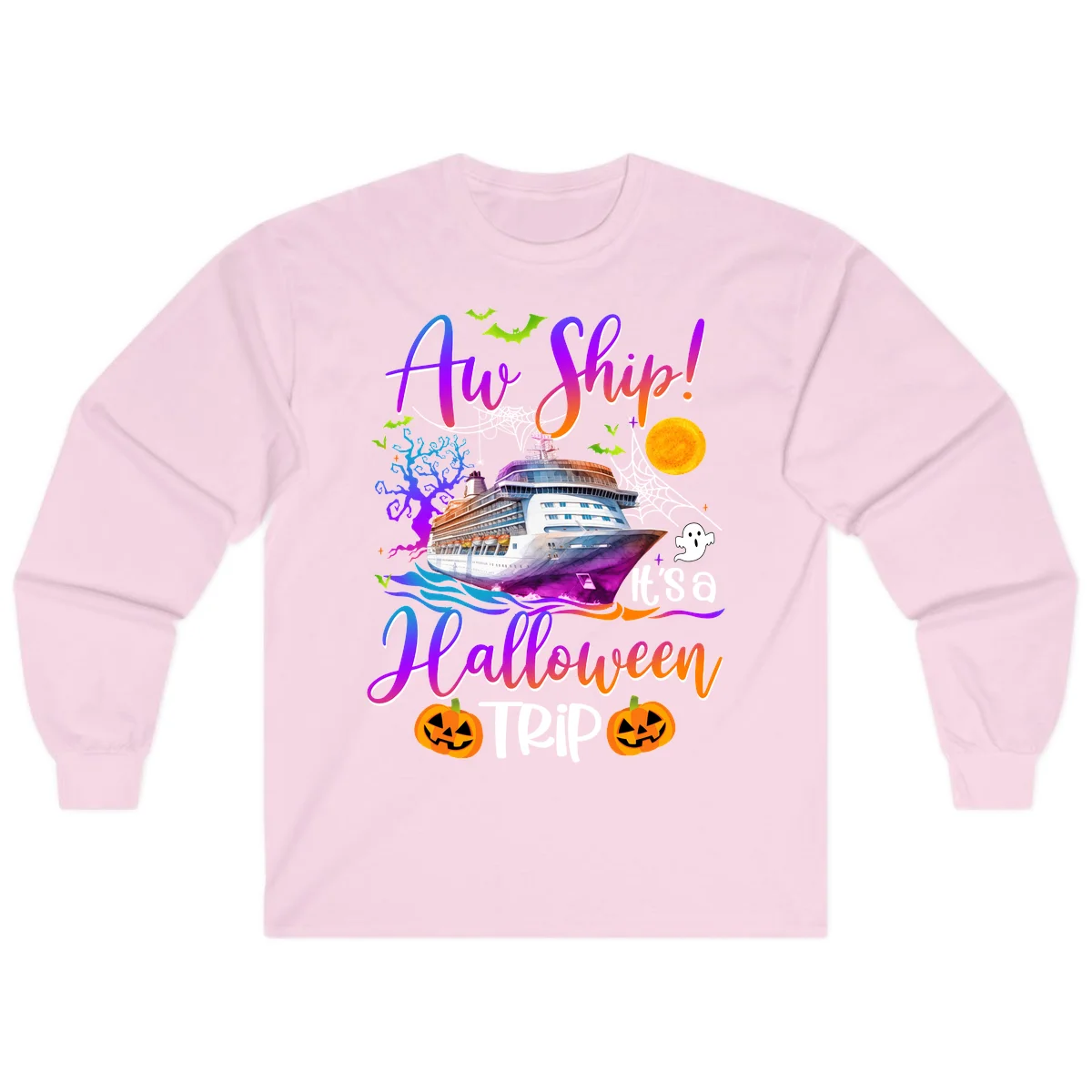 Ahoy Ship It's A Halloween Trip Long Sleeve in Light Pink