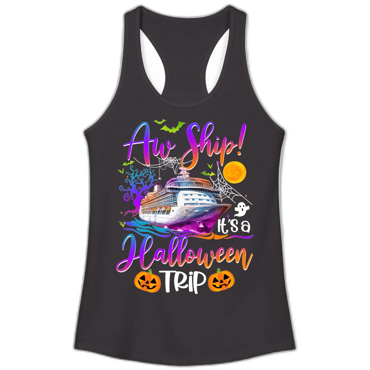 Ahoy Ship It's A Halloween Trip Ladies Tank in Black
