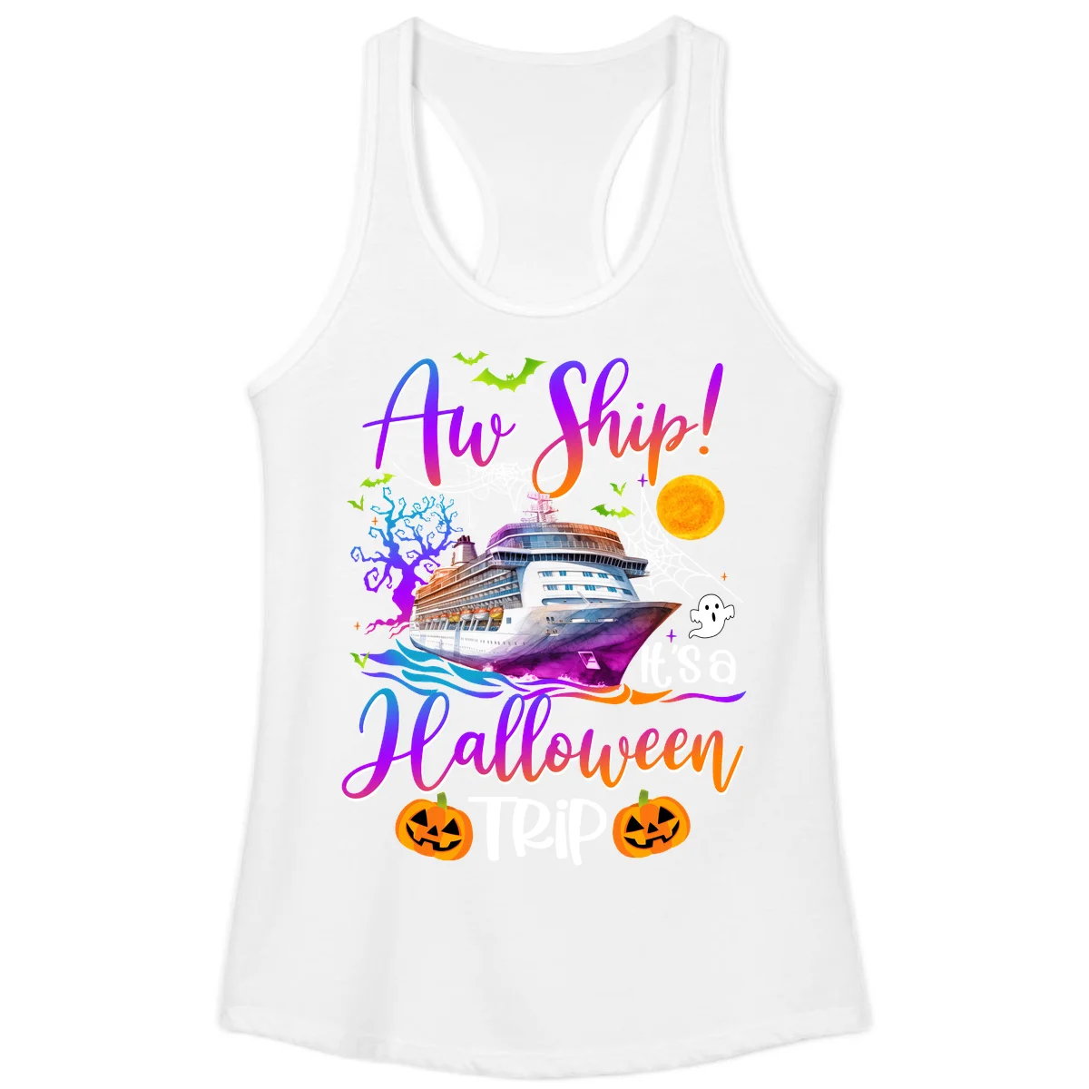 Ahoy Ship It's A Halloween Trip Ladies Tank in White