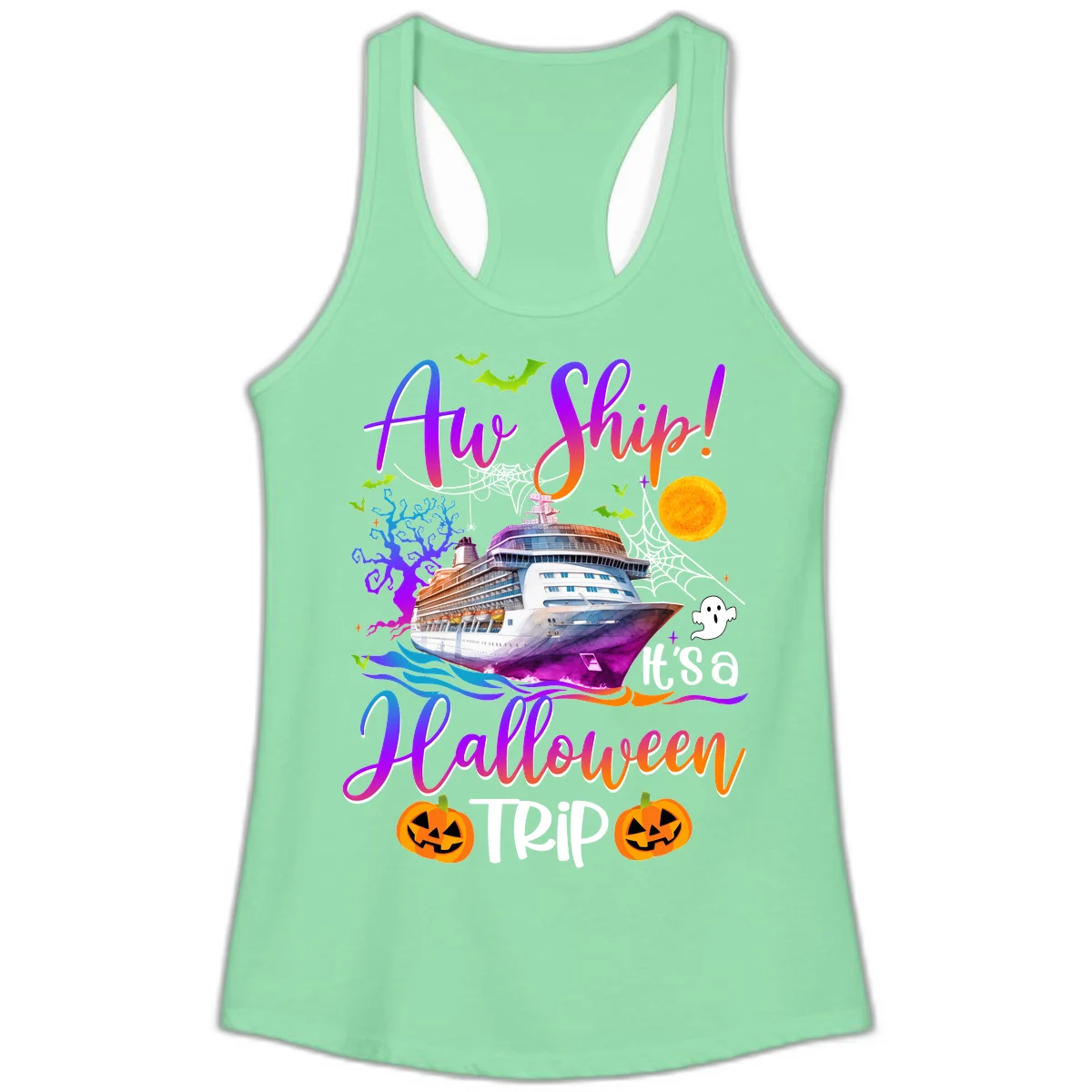Ahoy Ship It's A Halloween Trip Ladies Tank in Solid Mint
