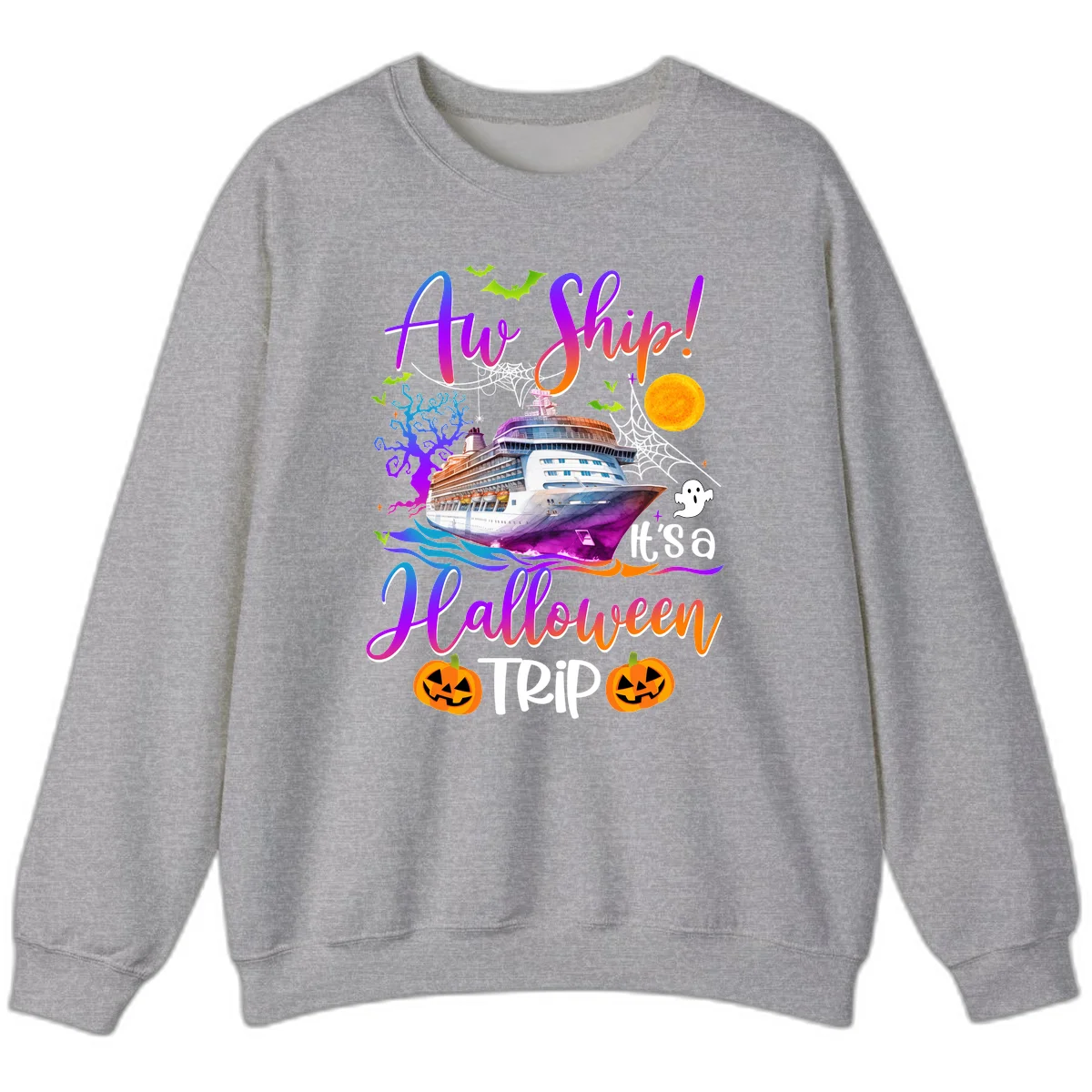 Ahoy Ship It's A Halloween Trip Sweatshirt in Sport Grey