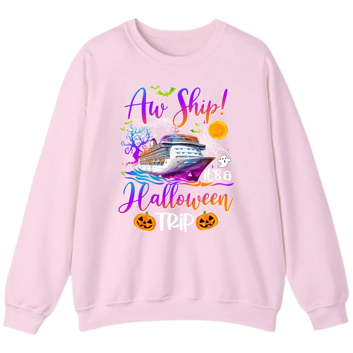Ahoy Ship It's A Halloween Trip Sweatshirt in Light Pink
