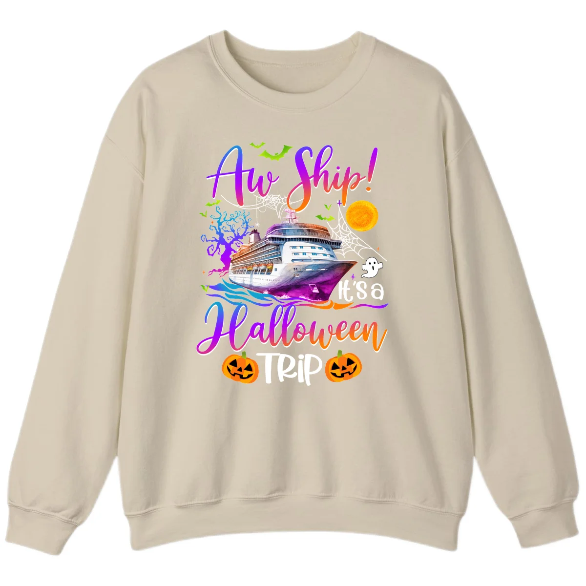 Ahoy Ship It's A Halloween Trip Sweatshirt in Sand