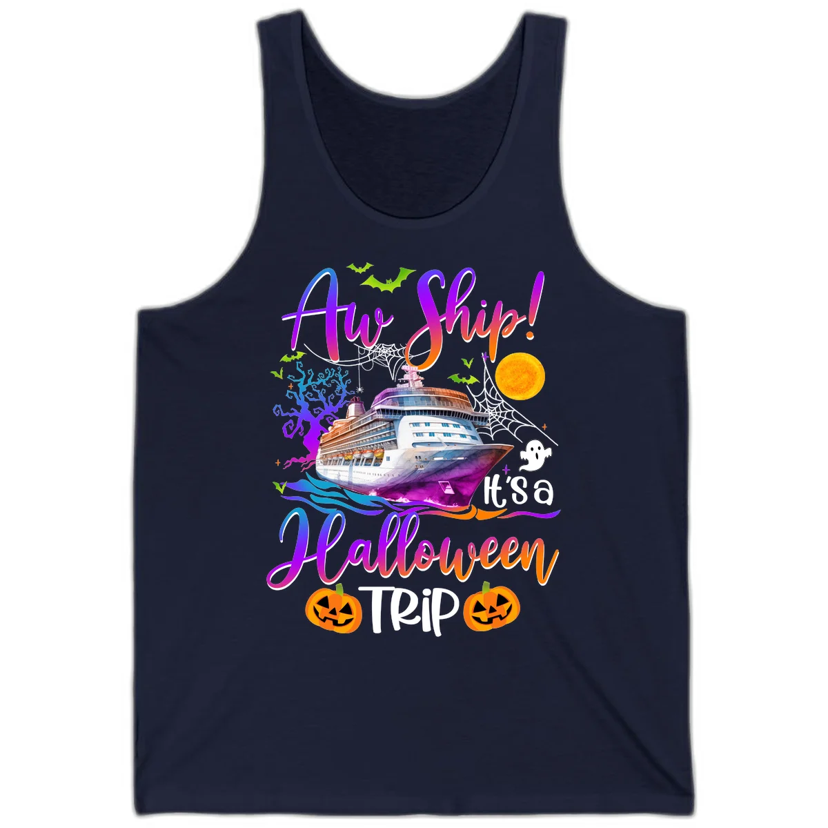 Ahoy Ship It's A Halloween Trip Tank in Navy