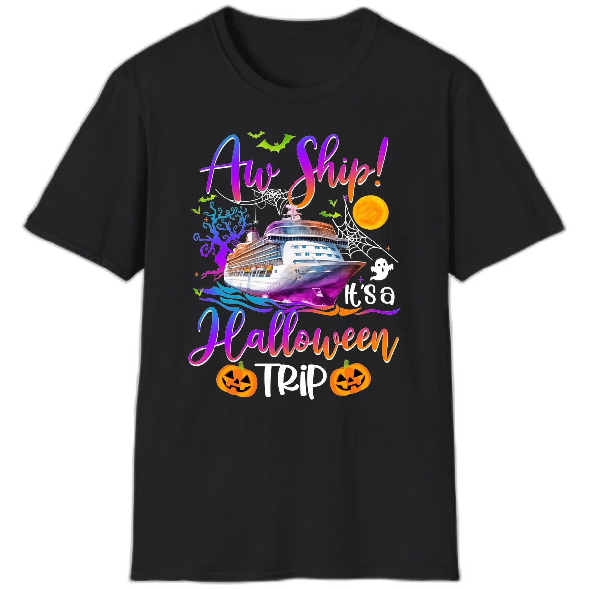 Ahoy Ship It's A Halloween Trip T-Shirt in Black