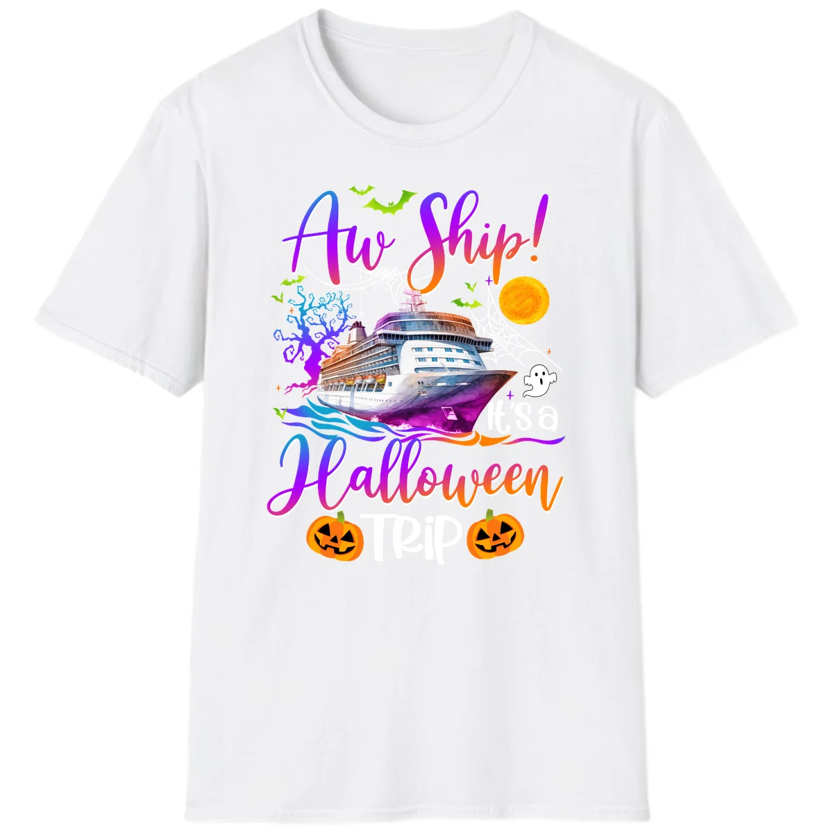Ahoy Ship It's A Halloween Trip T-Shirt in White