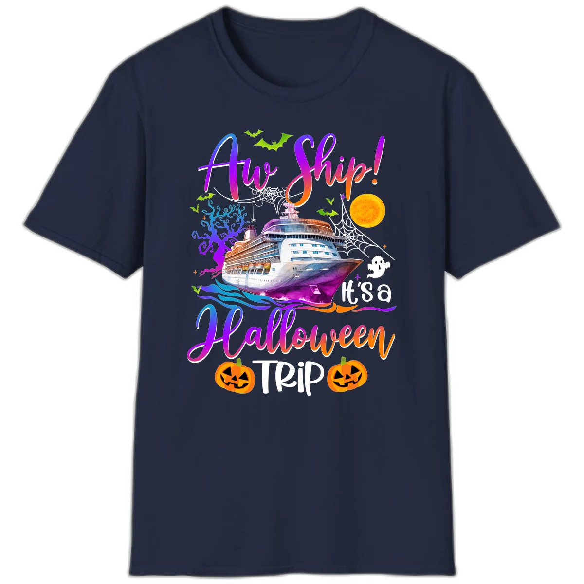 Ahoy Ship It's A Halloween Trip T-Shirt in Navy
