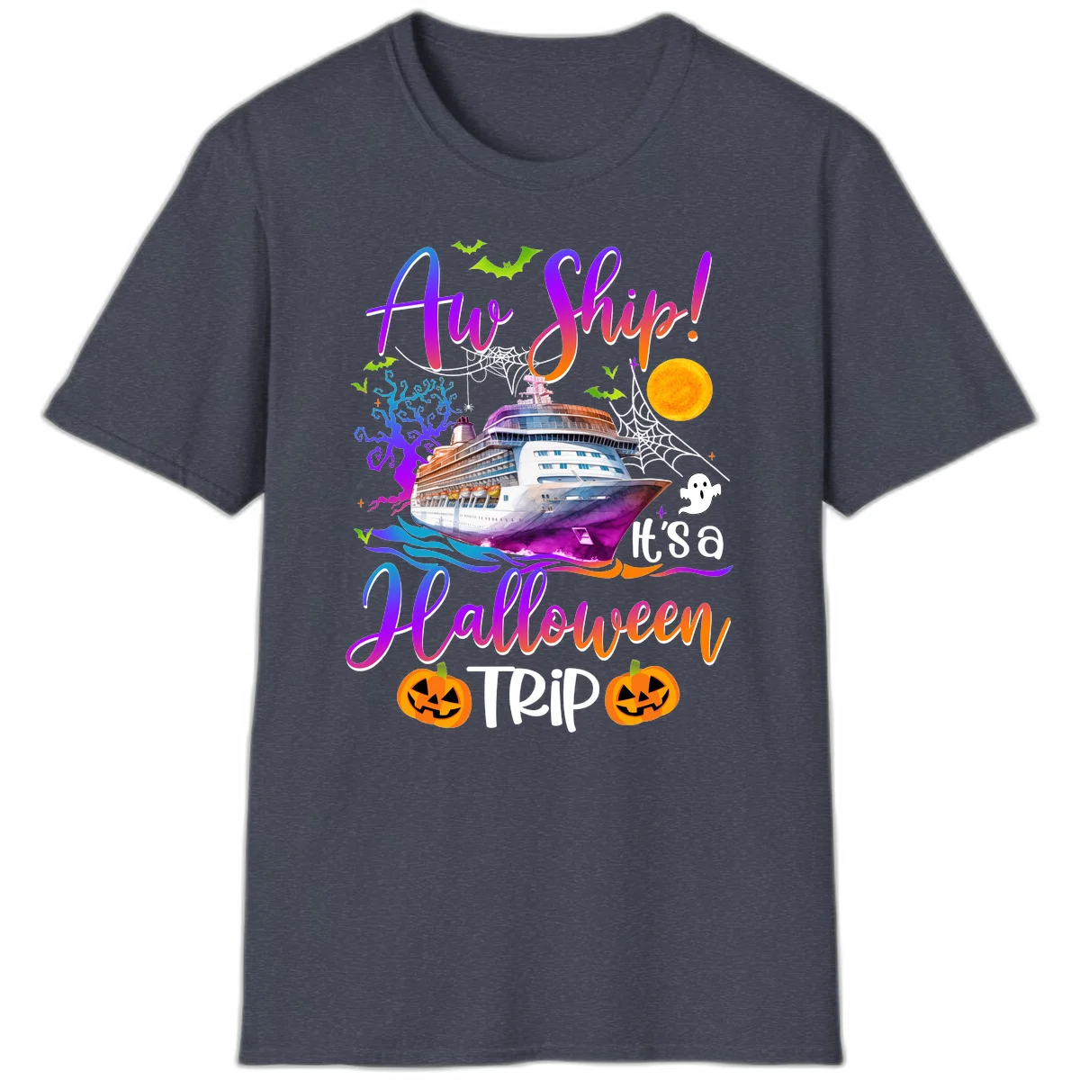 Ahoy Ship It's A Halloween Trip T-Shirt in Heather Navy