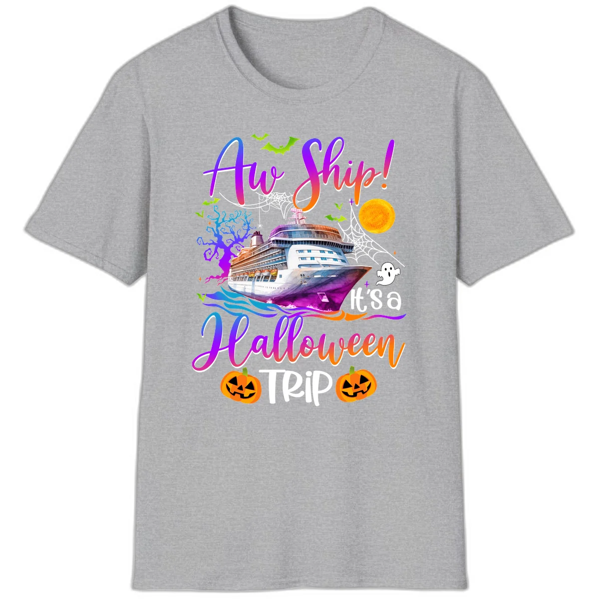 Ahoy Ship It's A Halloween Trip T-Shirt in Sport Grey