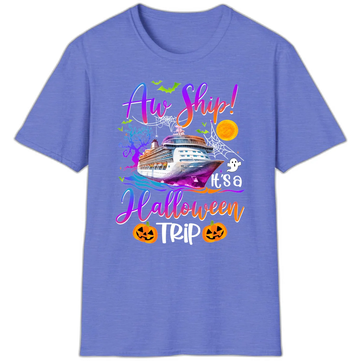 Ahoy Ship It's A Halloween Trip T-Shirt in Heather Royal