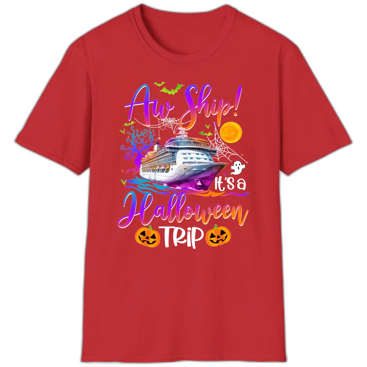 Ahoy Ship It's A Halloween Trip T-Shirt in Red