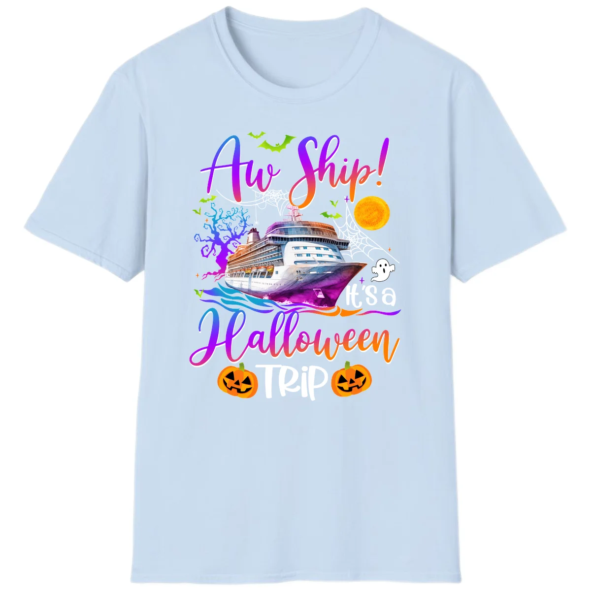 Ahoy Ship It's A Halloween Trip T-Shirt in Light Blue
