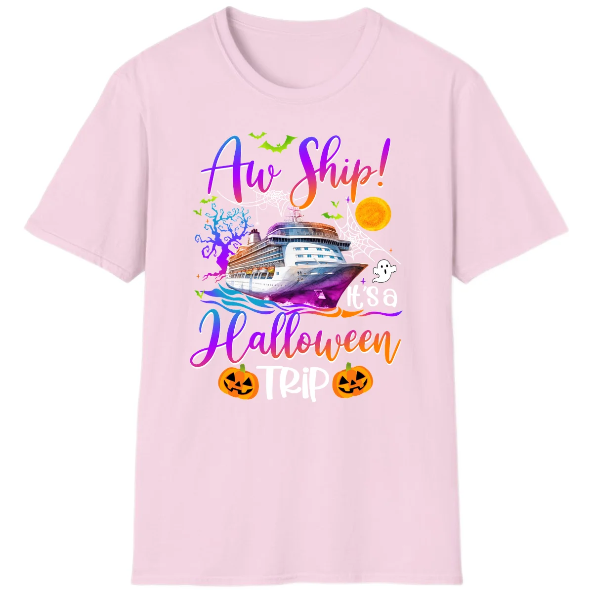 Ahoy Ship It's A Halloween Trip T-Shirt in Light Pink