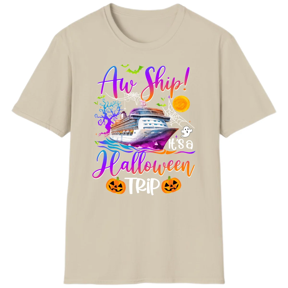 Ahoy Ship It's A Halloween Trip T-Shirt in Sand