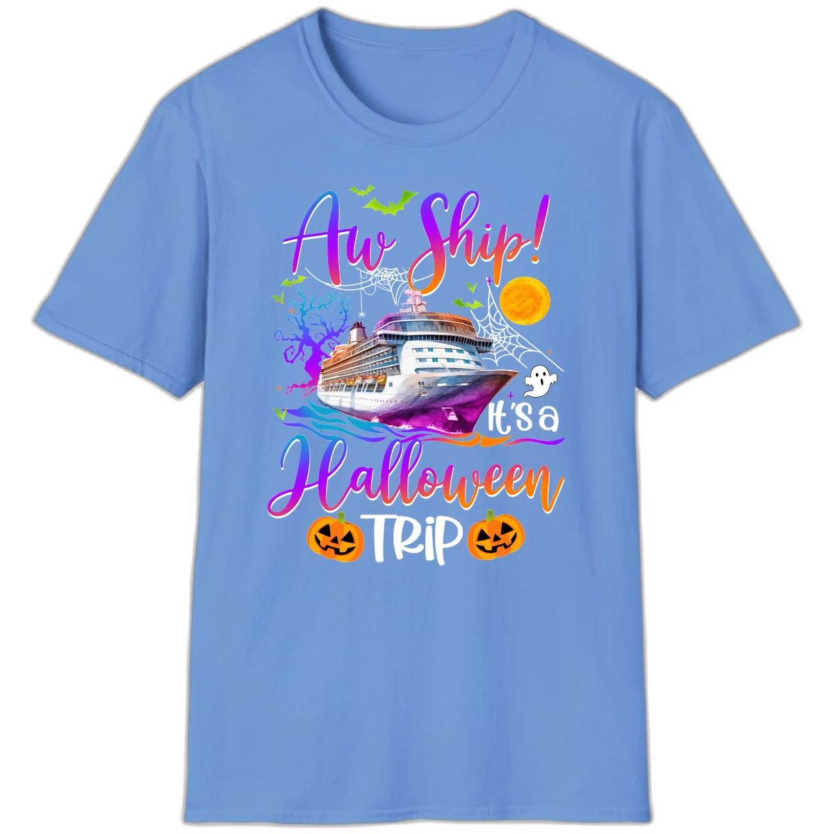 Ahoy Ship It's A Halloween Trip T-Shirt in Carolina Blue