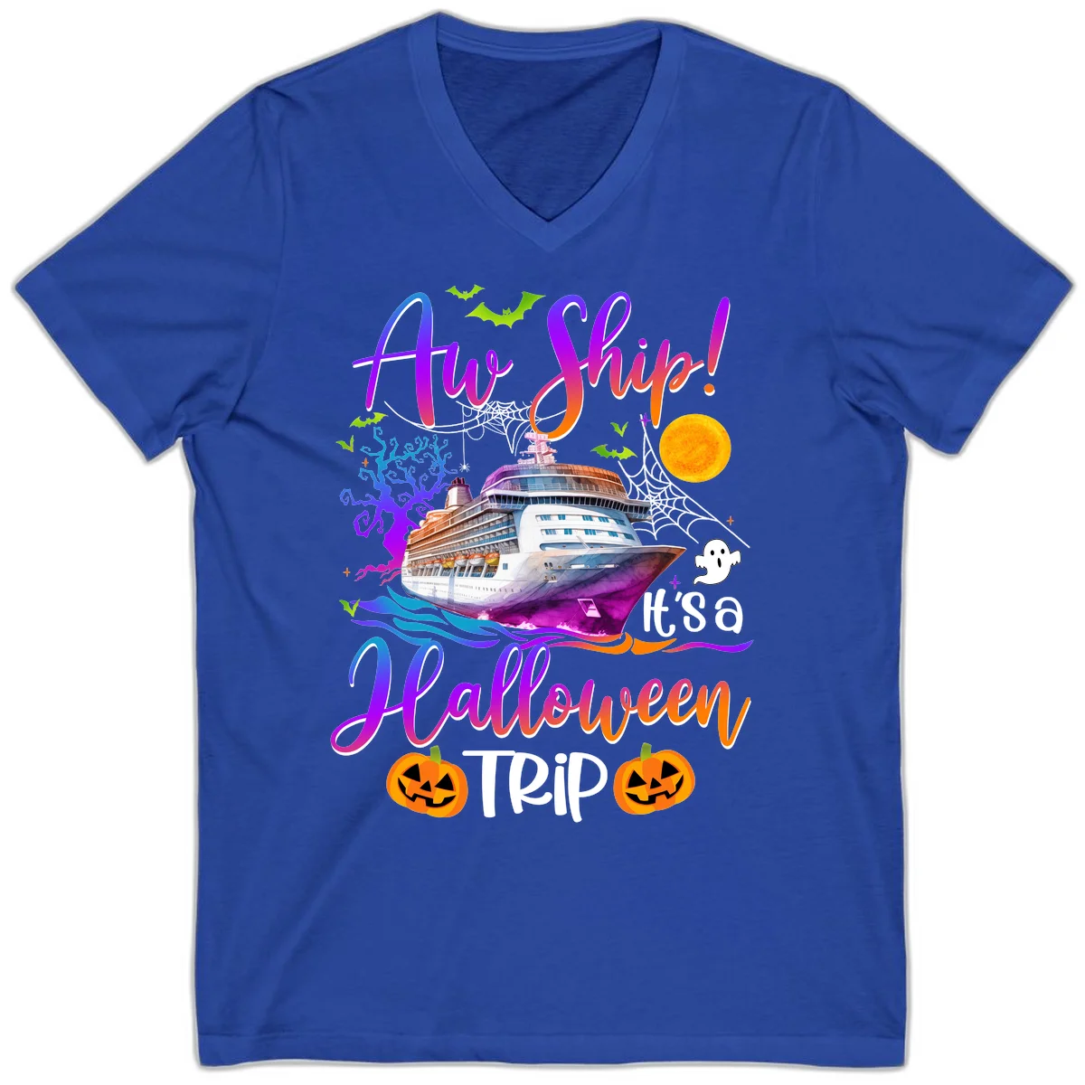 Ahoy Ship It's A Halloween Trip V-Neck in True Royal