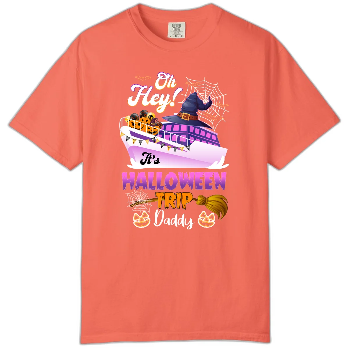 Oh Hey It's Halloween Trip Daddy Comfort Color T-Shirt in Bright Salmon