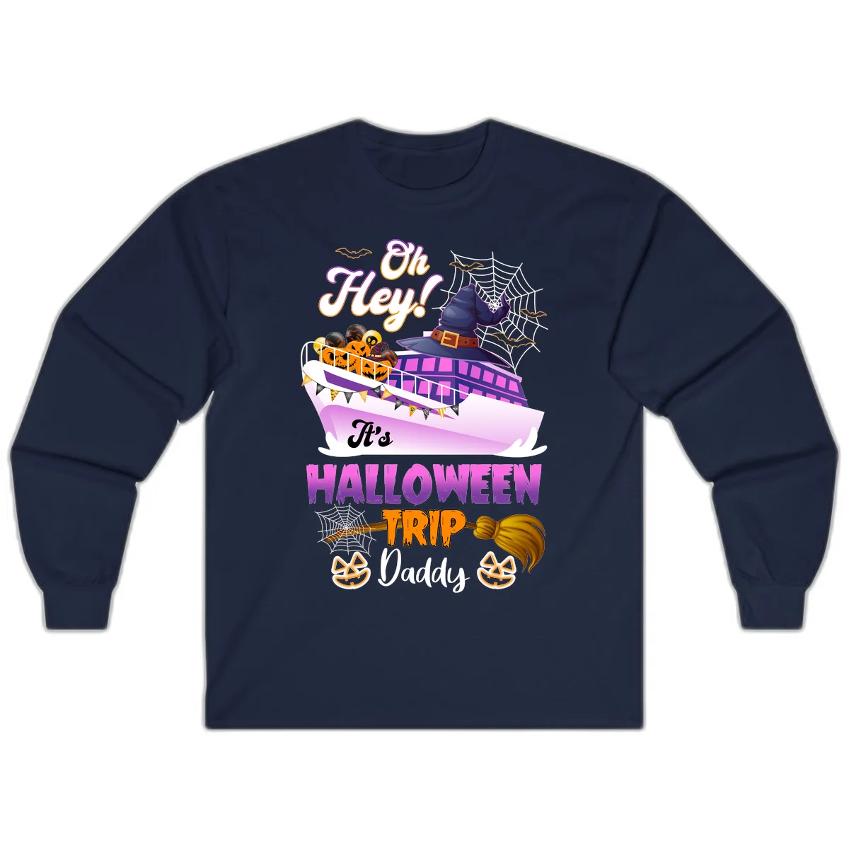 Oh Hey It's Halloween Trip Daddy Long Sleeve T-Shirt in Navy