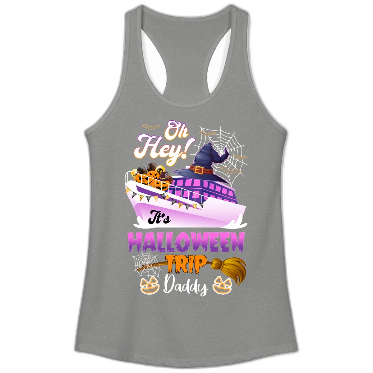 Oh Hey It's Halloween Trip Daddy Ladies Tank Top in Heather Grey