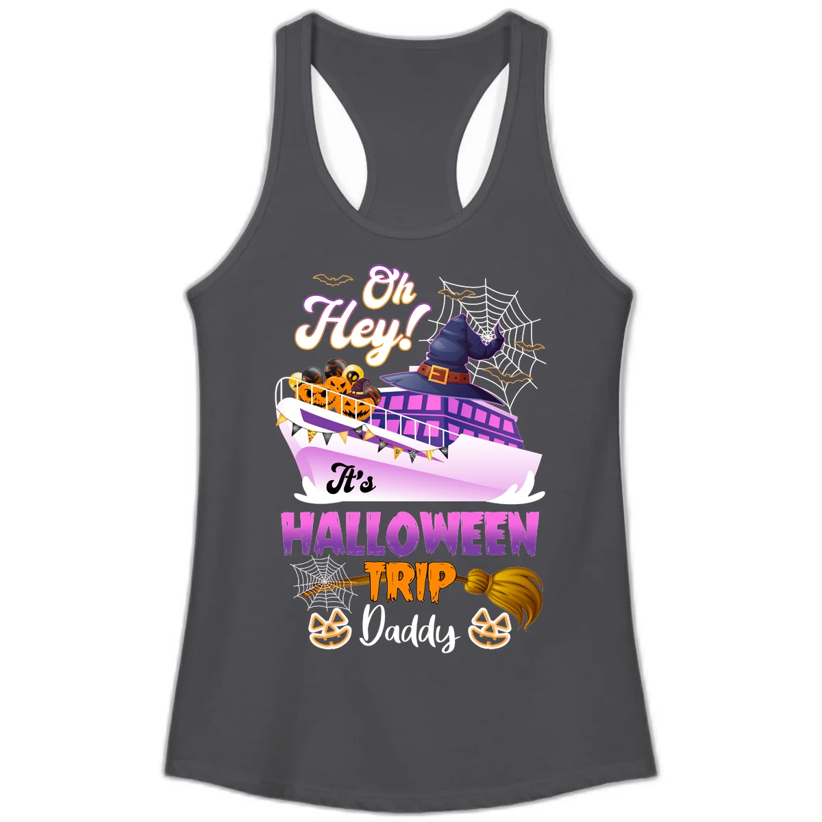 Oh Hey It's Halloween Trip Daddy Ladies Tank Top in Solid Dark Gray