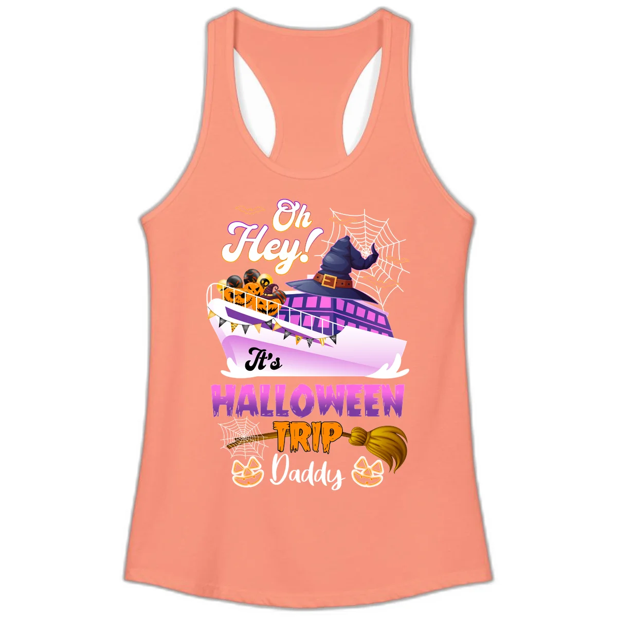 Oh Hey It's Halloween Trip Daddy Ladies Tank Top in Solid Light Orange