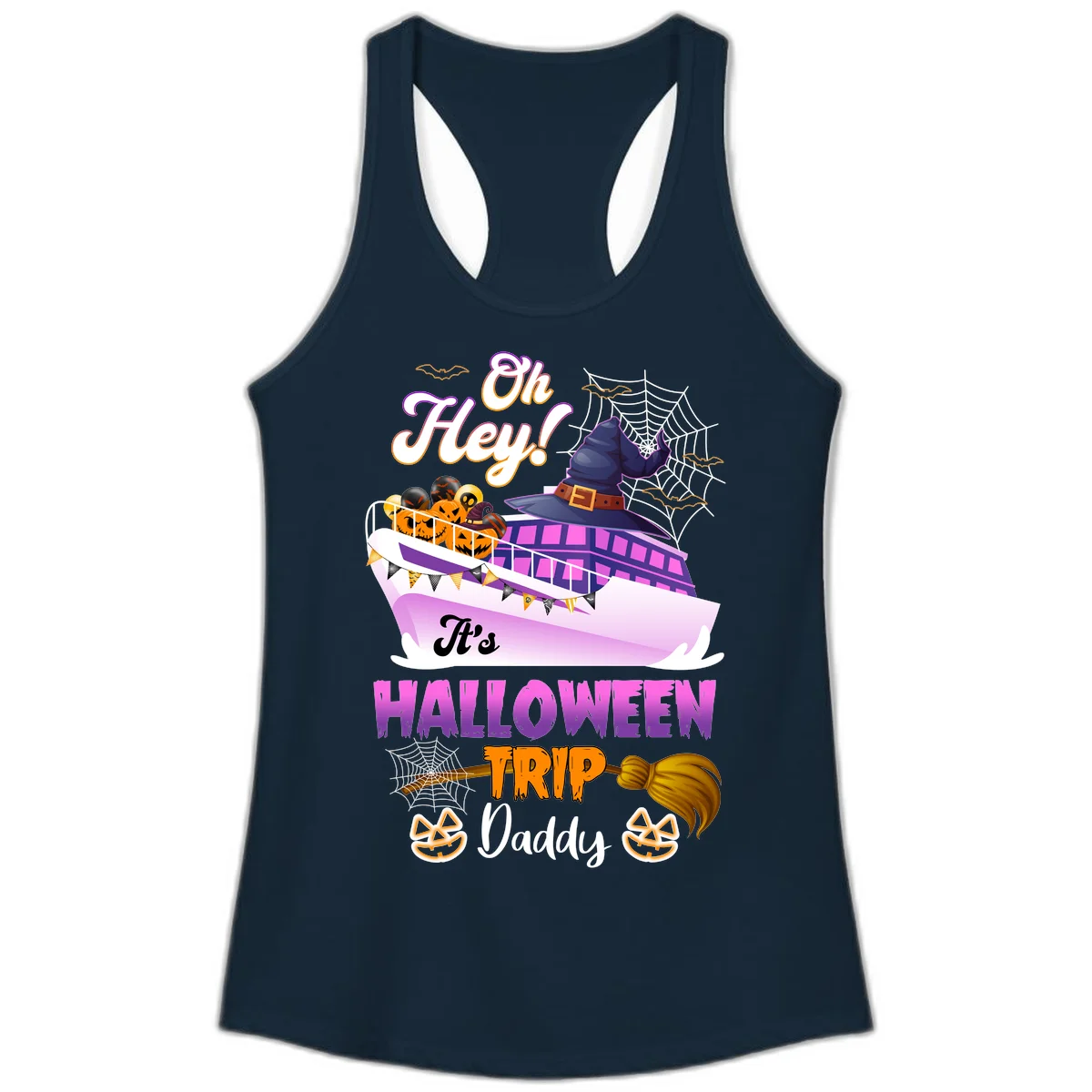 Oh Hey It's Halloween Trip Daddy Ladies Tank Top in Solid Midnight Navy