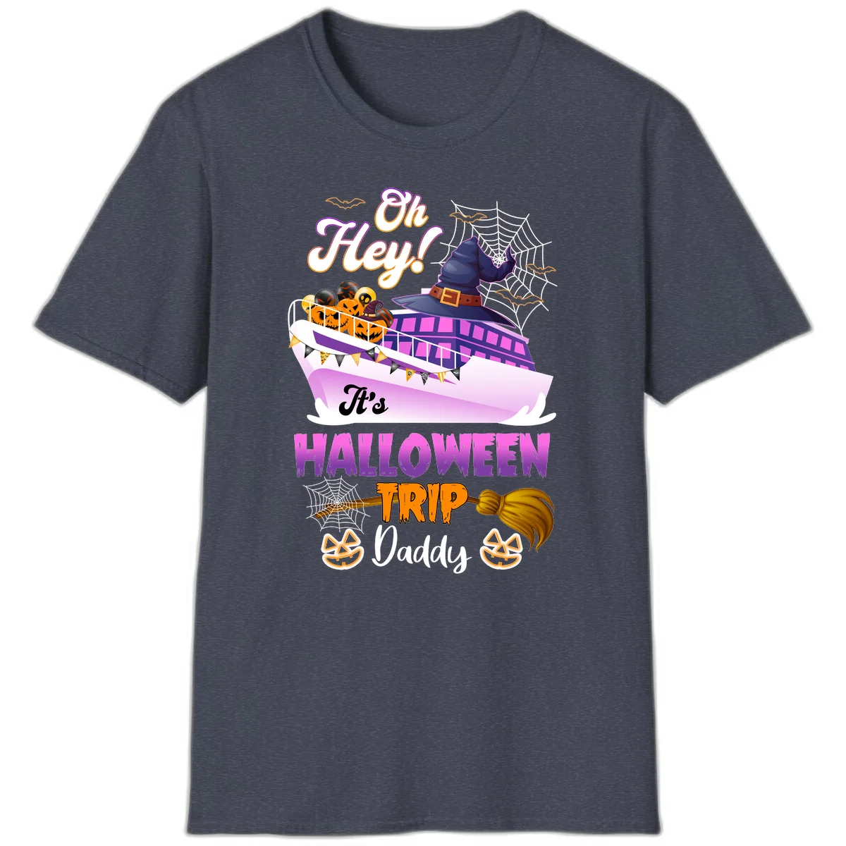 Oh Hey It's Halloween Trip Daddy T-Shirt in Heather Navy
