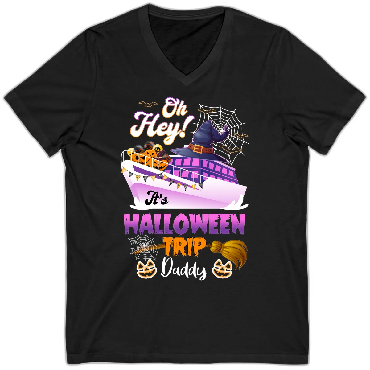 Oh Hey It's Halloween Trip Daddy V-Neck T-Shirt in Black