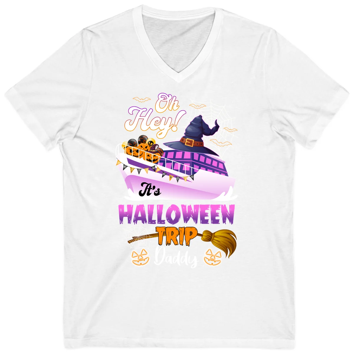 Oh Hey It's Halloween Trip Daddy V-Neck T-Shirt in White