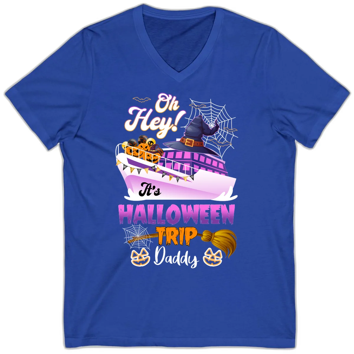 Oh Hey It's Halloween Trip Daddy V-Neck T-Shirt in True Royal