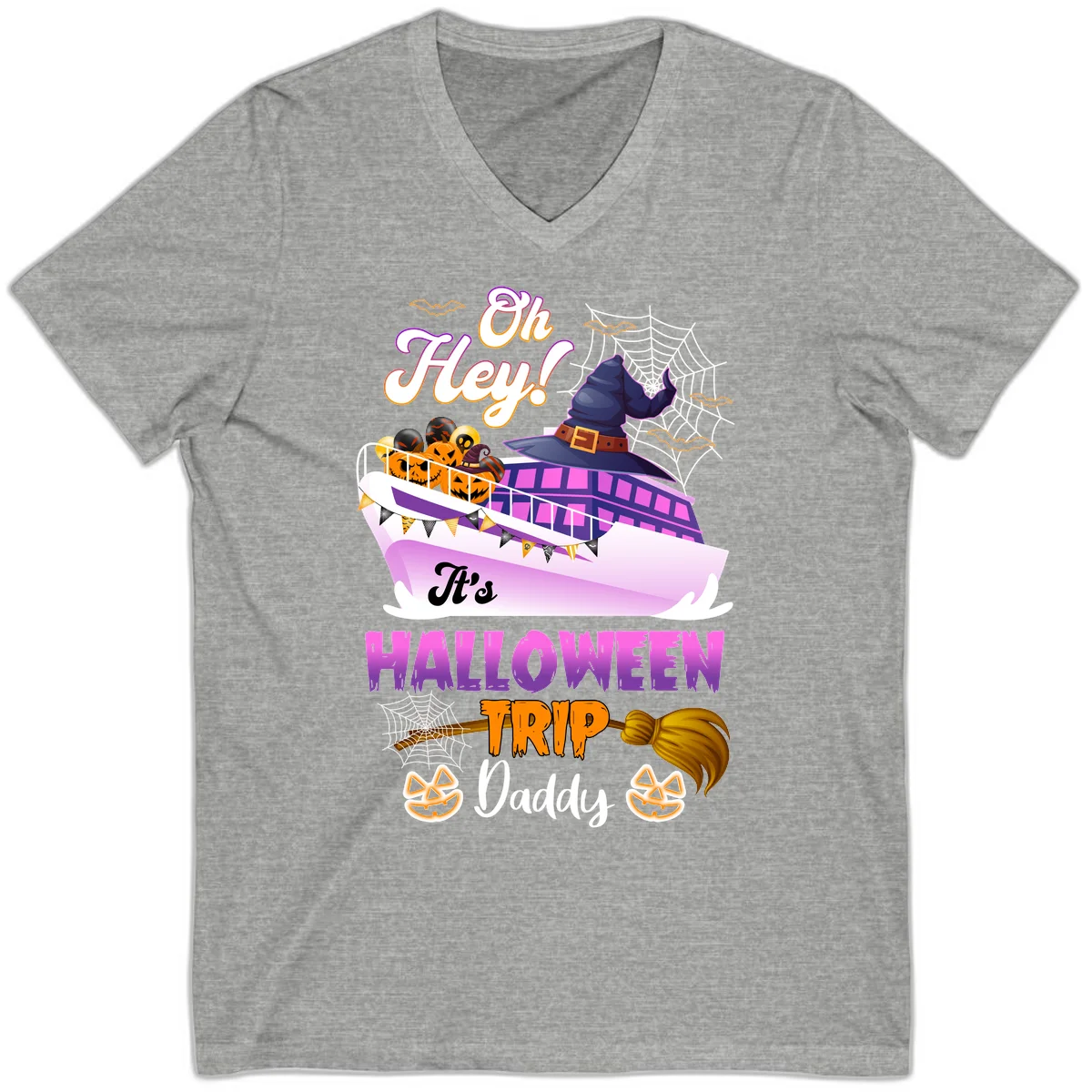 Oh Hey It's Halloween Trip Daddy V-Neck T-Shirt in Athletic Heather