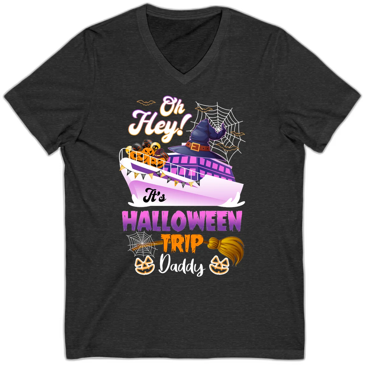Oh Hey It's Halloween Trip Daddy V-Neck T-Shirt in Dark Grey Heather