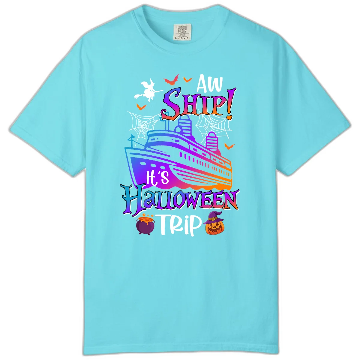 Aw Ship It's Halloween Trip Comfort Color in Lagoon Blue