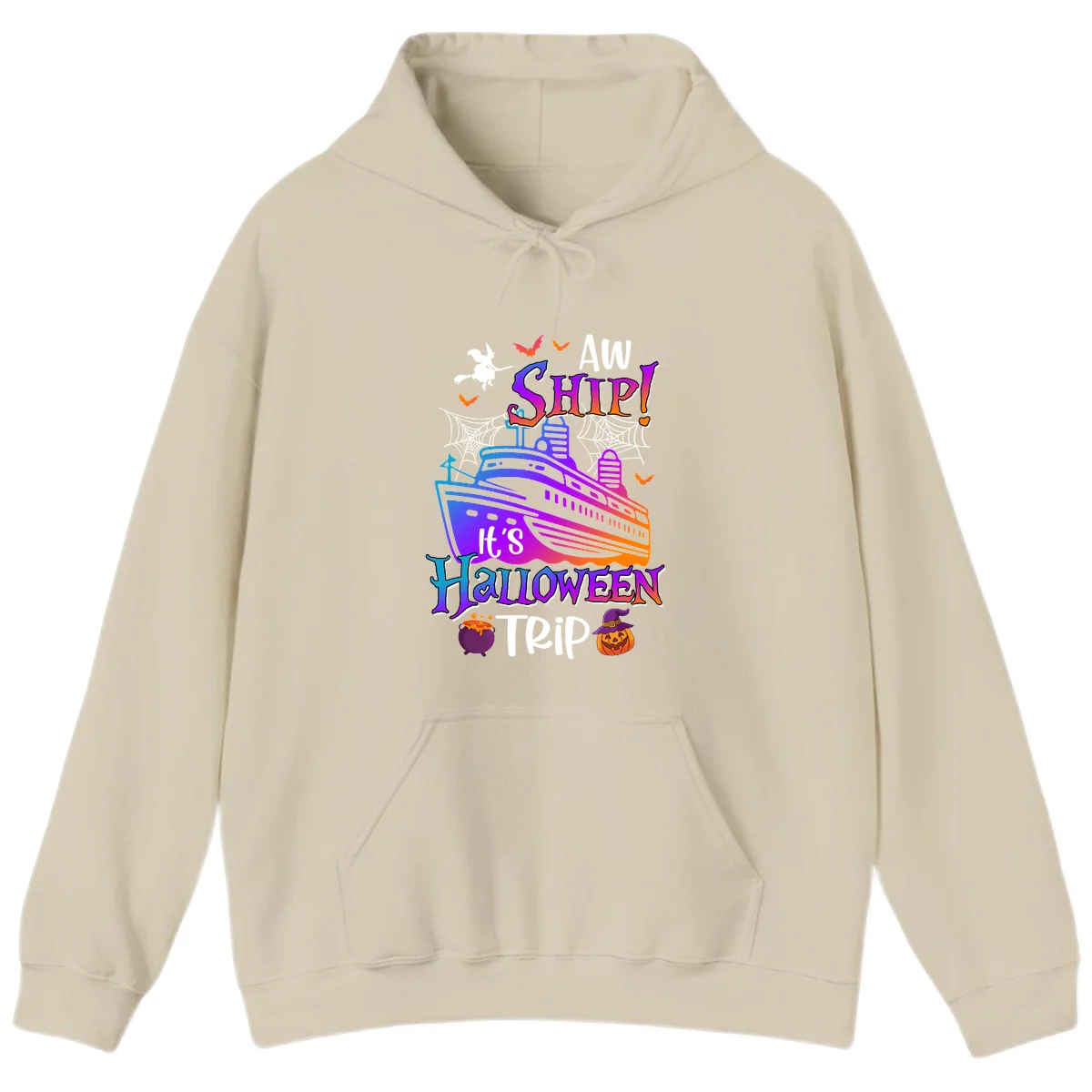 Aw Ship It's Halloween Trip Hoodie in Sand