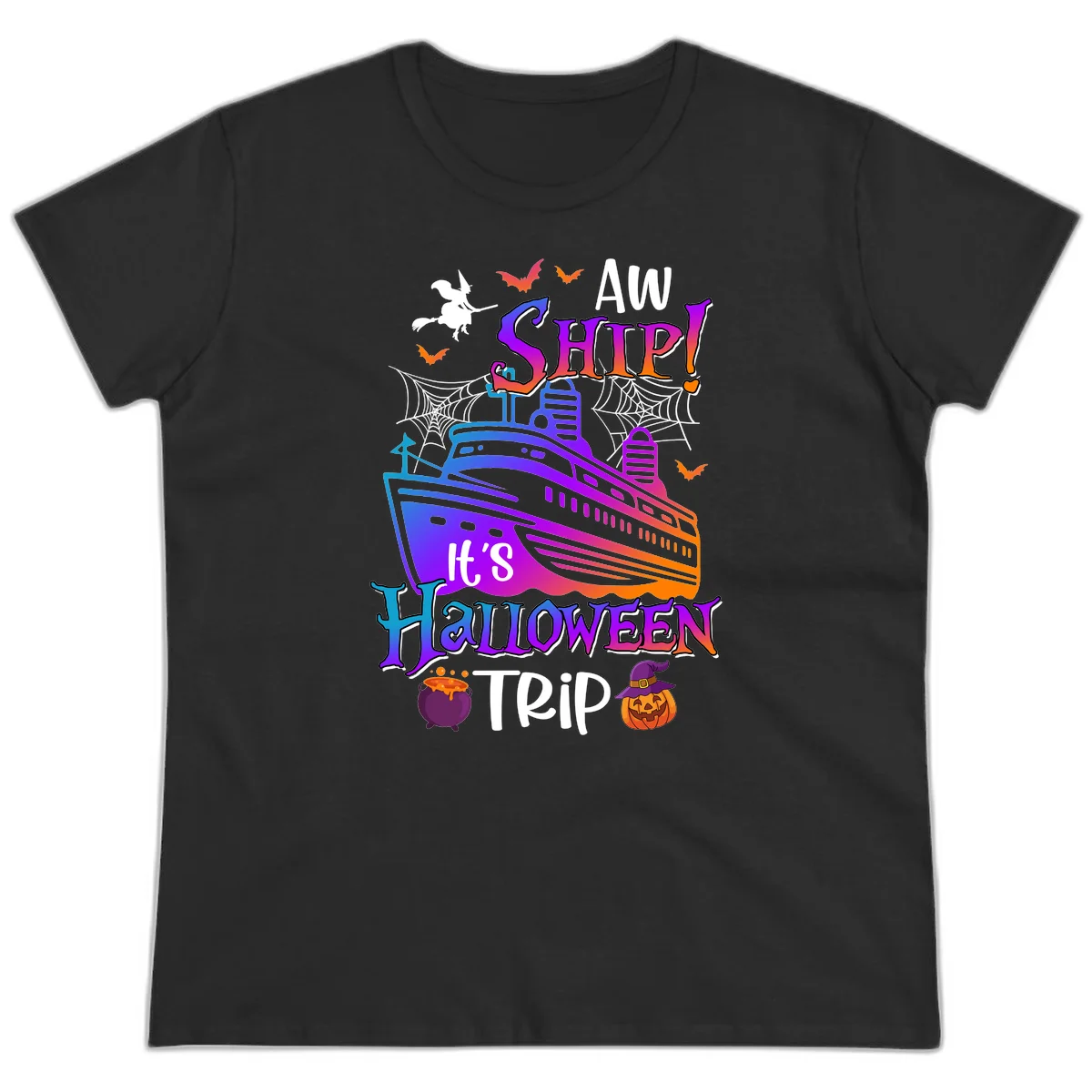 Aw Ship It's Halloween Trip Ladies Tee in Black