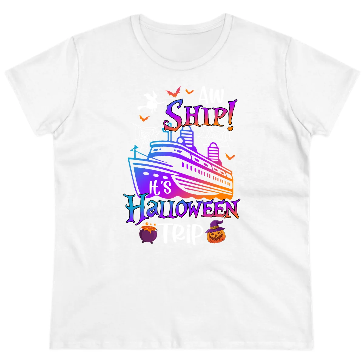 Aw Ship It's Halloween Trip Ladies Tee in White