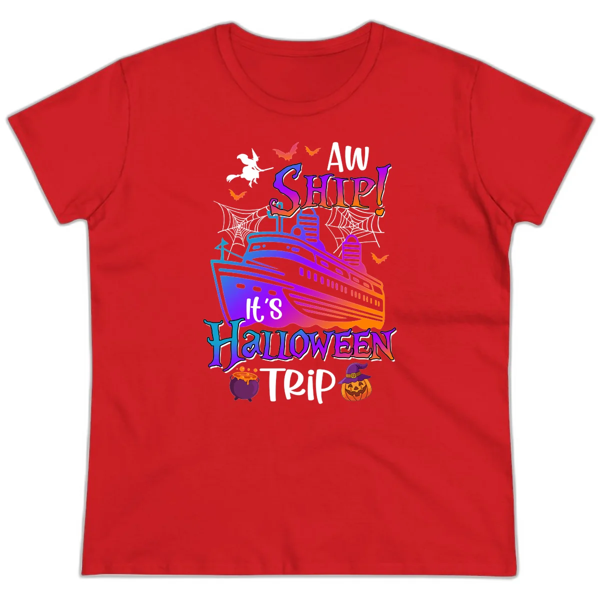 Aw Ship It's Halloween Trip Ladies Tee in Red